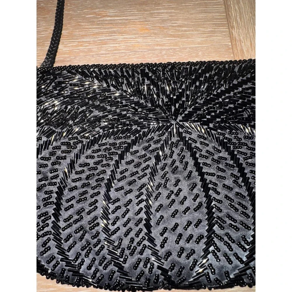 Gallery Originals Black Beaded‎ Evening Clutch Purse 1984